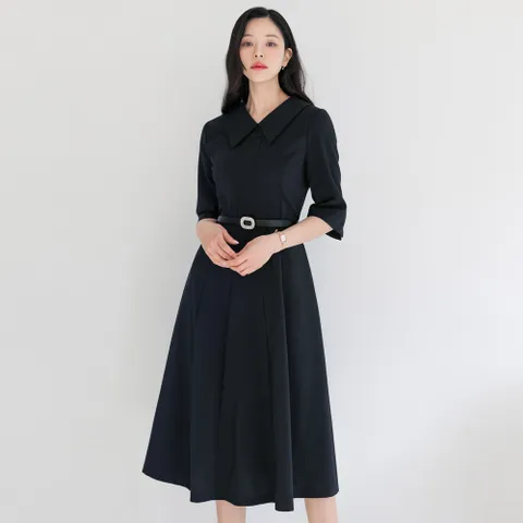 (~XXL까지) 아센 큐빅장식벨트 플레어 원피스 봄 가을 하객룩 오피스룩 데이트 모임 미시 빅사이즈