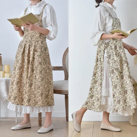 린넨 플라워 방수 원피스앞치마 2컬러 주방 공방 꽃집 어린이집 카페 바리스타 롱 앞치마