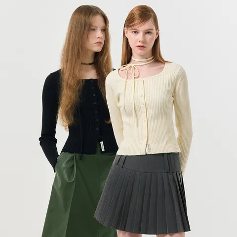 리브드 스퀘어넥 가디건 3COL / WBD3L04519