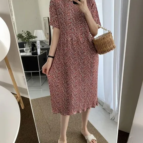 아이스반팔원피스 홈원피스 꽃무늬 미디 홀터넥 여성