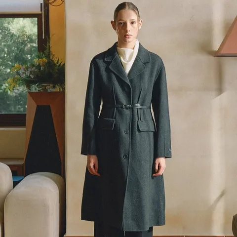 [롯데백화점]벨티드 싱글 롱 테일러드 핸드메이드 코트@벨트(OW4WHA59)