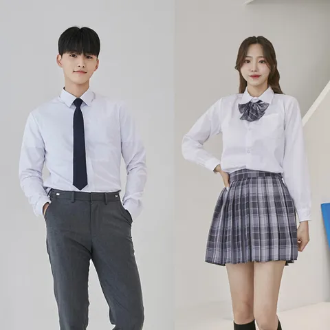 남자 여자 심플 포켓 긴팔셔츠 교복셔츠 학생.