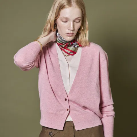 LAYERED V-NECK CARDIGAN_PINK