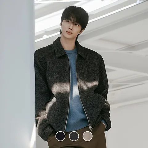 지오다노 남성 가을 캐시미어/울 혼방 블루종 카라 집업 자켓 075918 463691