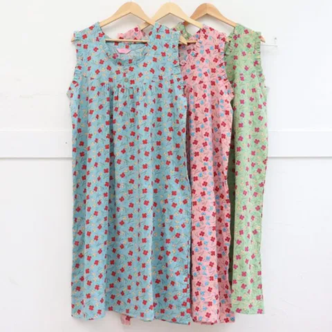 [다잇템] 여자 프릴 실내복 코튼 슬리브리스 아사 원피스