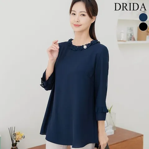 [하프클럽] 엄마옷  여자 봄 여름 프릴 진주 빅사이즈 쉬폰 롱 블라우스 40-50대 미시 중년여성 하객 출