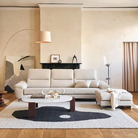 [CJ단독] 다한 4인용 이태리 벨라니 통가죽 소파+스툴