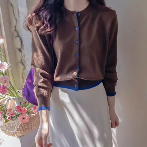 로이번드 폴배색 쫀득스판 부드런 가디건