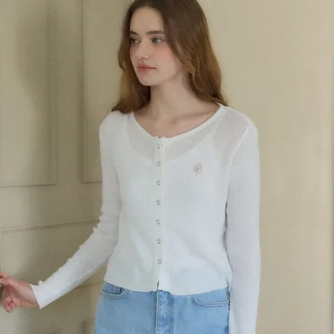[아워호프] Sheer Cotton Snap Cardigan - Ivory [H25SM1-KN43-IVO]