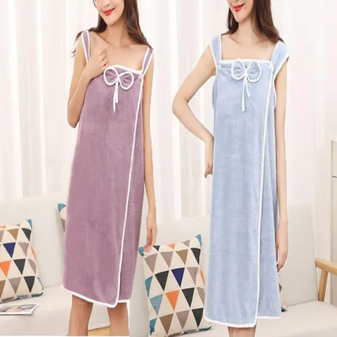 여성 원피스처럼 입는 극세사 샤워가운 랩 원피스 샤워가운 나이트가운 원피스가운