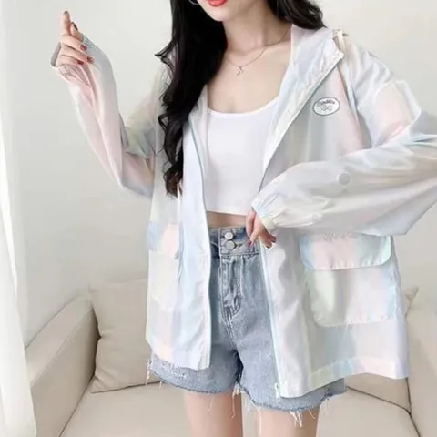 여자 봄 아우터 파스텔 그라데이션 후드 바람막이