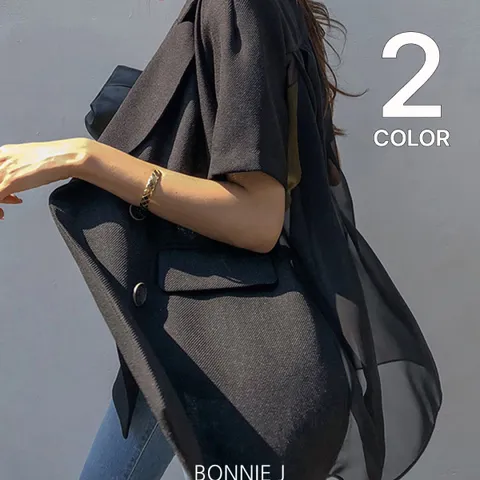 [브리치] 보니제이 / 백 핀턱 쉬폰 테일러드 슬림 반팔 자켓/ 2color