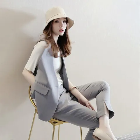 [브리치] 제로투올샵 / 여성 여름 투피스 바지 정장 세트 그레이 XL