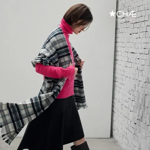 [최초가159,000원] 25FW 메리노울100 체크 숄 머플러