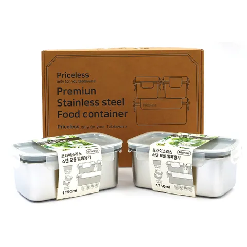프라이스리스 스텐 밀폐용기 1150ml 2종세트 스텐반찬통 스텐김치통 김치통 스탠찬기통 반찬통 스테인레스반찬통 스텐반찬통세트