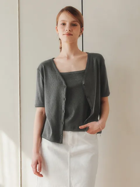 피그먼트 아일렛 가디건 나시 세트 PIGMENT EYELET CARDIGAN & CAMI SET / CHARCOAL