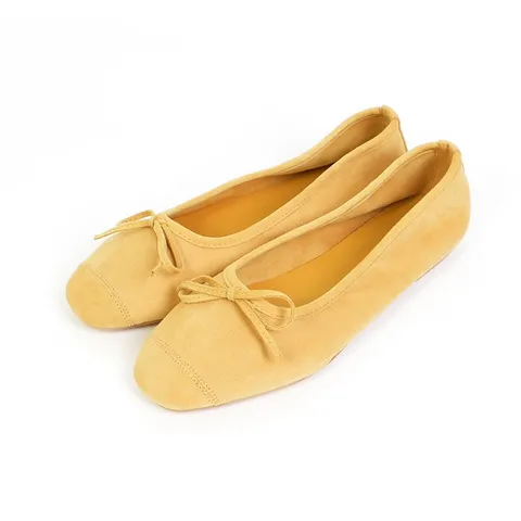 신난다슈 여성 플랫슈즈 리본 플랫단화 스웨이드 펌프스 구두 MA211835옐로우