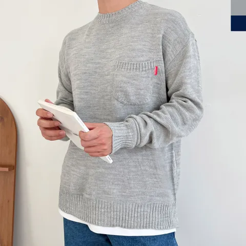 블레오 남성 봄 가을 라운드 포켓 기본 데일리 긴팔 니트