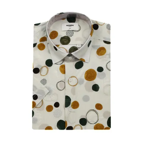 [롯데백화점](셔츠)]다림질이 필요 없는 리플 멀티 도트 프린트 남자 반소매셔츠 RNUSL1343WH