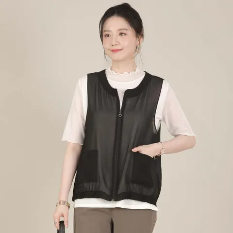 델리 쉬폰 시스루 지퍼 오픈 밑주름 여름 조끼 V08540