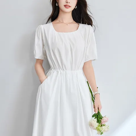 [브리치] 제로투올샵 / 여성 여름 화이트 플리츠 드레스 하객룩원피스 화이트