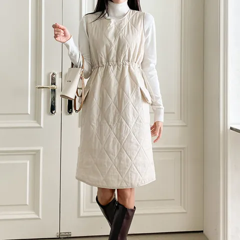 스트링 패딩원피스 퀼팅 누빔 겨울뷔스티에