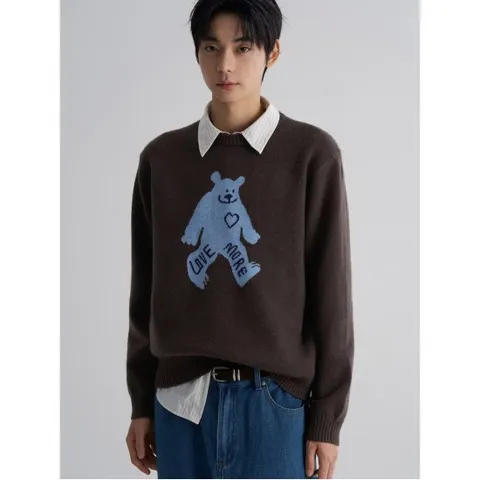 애니멀 그래픽 라운드 니트  브라운 (425X51LY4D)