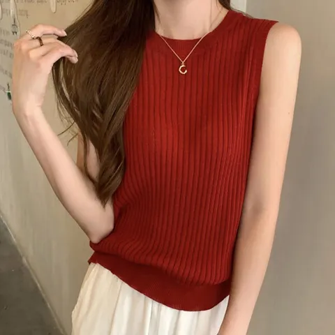 브릴리 백오픈 버튼 민소매 니트 나시