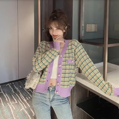 [오노마] ONM 금장버튼 포인트 도톰한두께 트위드 니트 여성 가디건 (20261400)