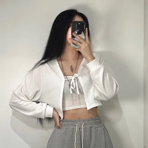 여성 리본 볼레로 크롭 끈 가디건 [2color 얇은 봄 여름 여자 카디건 휴양지 휴가 바캉스 해변 룩 발레코어 블랙 화이트]