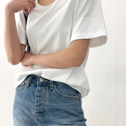 [하프클럽] 여자 유넥반팔티 피치 스카이블루 무지 티셔츠