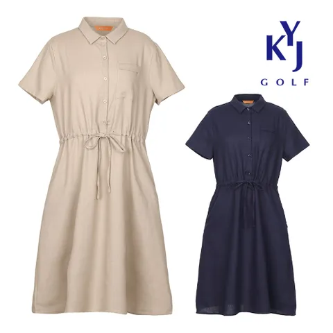 골프]여름 시원한 반팔 린넨 원피스 여성 마 허리끈 원피스 KOMLOP03