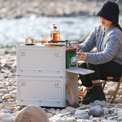 감성 캠핑 접이식 폴딩 리빙박스 의류 정리함 (56L) 캠핑폴딩박스 대용량리빙박스