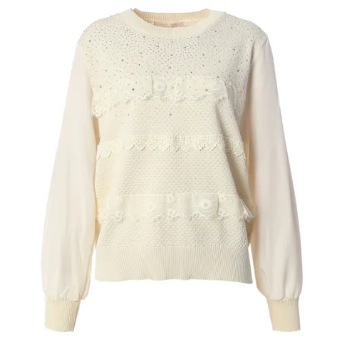 [롯데백화점]라운드넥 큐빅 삼단 프릴 긴팔 니트 (F5AKN014)