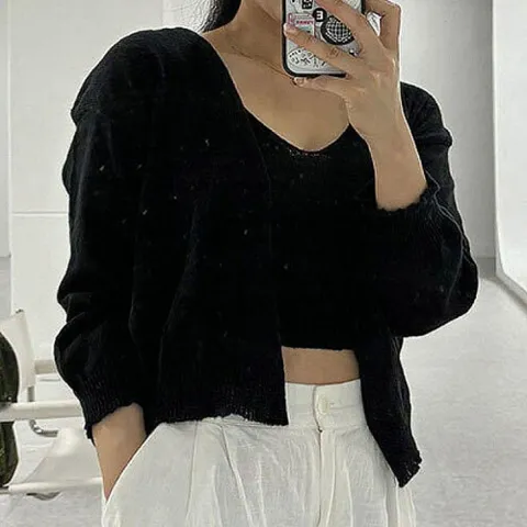 데일리룩 가디건 나시 세트 여성 간절기 브이넥 홈웨어