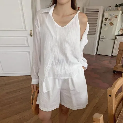 [하프클럽/여성 여름 가볍고 루즈한 나시 셔츠 세트