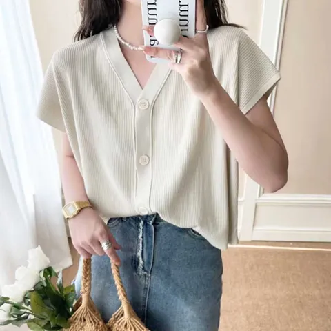 여자 여름 데이트 룩 주말 반팔 가디건 니트 베스트