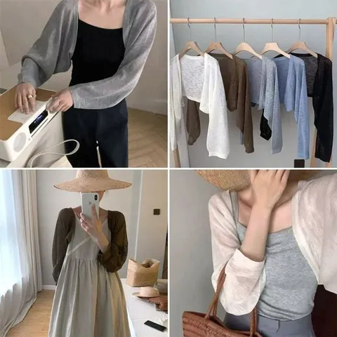 [하프클럽/모노무드] 브라운 볼레로니트 반팔볼레로 심플 린넨볼레로