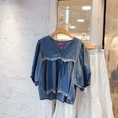 [브리치] 보블리에 / 물결 자수 러블리 블라우스