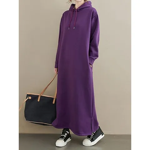 [하프클럽] 워드 후드 기모 롱 원피스_RC4OP022