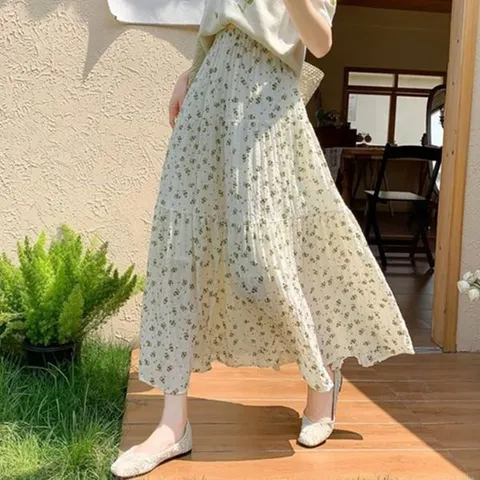 [하프클럽/모노무드] 여성 봄 여름 크림색 롱치마 직장인 학생 여행 나들이