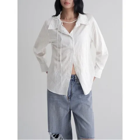 모노 스트라이프 리본 셔츠 - 화이트 (115864AY41)