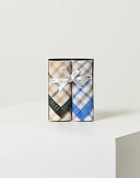 액세서리 [[26SS]] DCHA6E090MU [DAKS[신상]그린 블루 체크 면 손수건2종세트