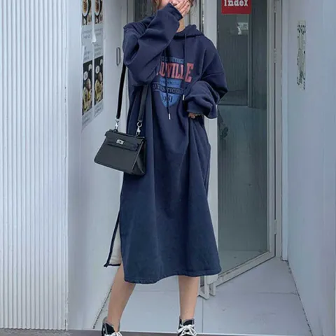 영문포인트 겨울 기모안감 후드 원피스 밑절개 두툼