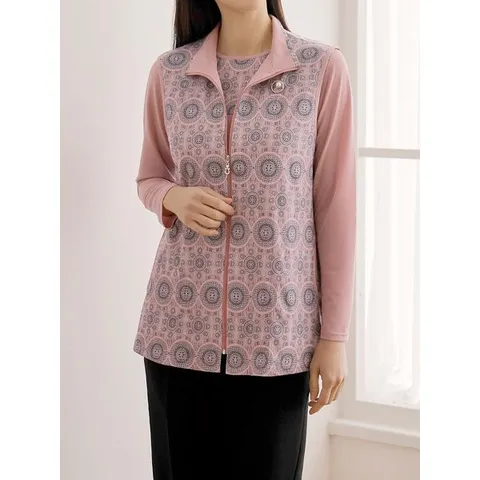 [하프클럽] 엄마옷  패턴 나염 빅사이즈 조끼 티셔츠 셋트 앙상블 마담옷 할머니옷 아줌마옷 선물