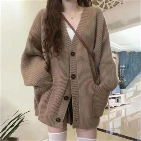 [하프클럽] 여자 가디건 V넥 니트 두꺼운 아우터 짜임 하찌