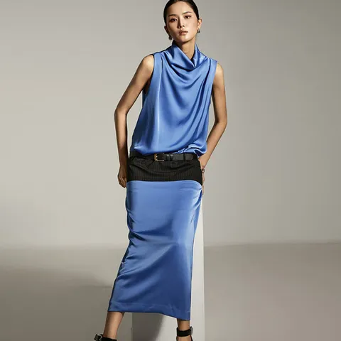 D9552 벨트 세트 새틴 원피스