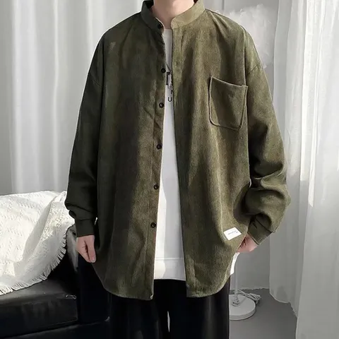 [브리치]  / 봄 가을 윤호 오버핏 헨리넥 코듀로이 셔츠 남방 / 블