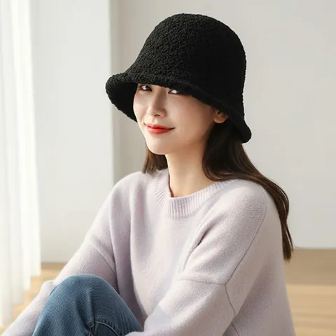 [브리치]  / 블랙 뽀글이 버킷햇 딥핏 보아 퍼 겨울 모자