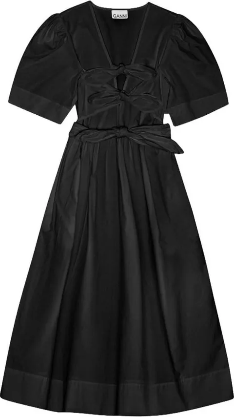[해외직구] 26FW  롱 원피스 GANNIW0842099STRETCHCOTTONTIESTRAPMIDIDRESSMIDIDRESSESBLACK